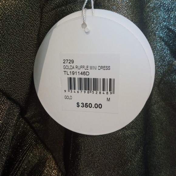 NWT La Maison TALULAH Golda Ruffle Gold Mini Dress M - Picture 9 of 10